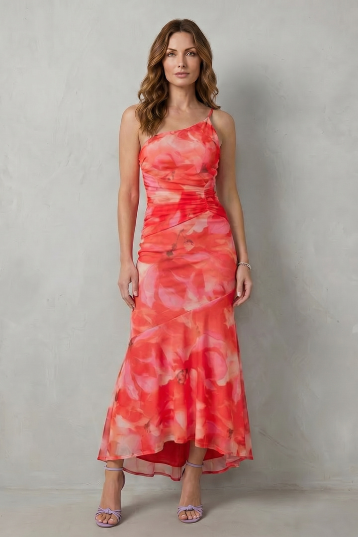 Marissa – Floral elegance – Women’s One-Shoulder Maxi Dress