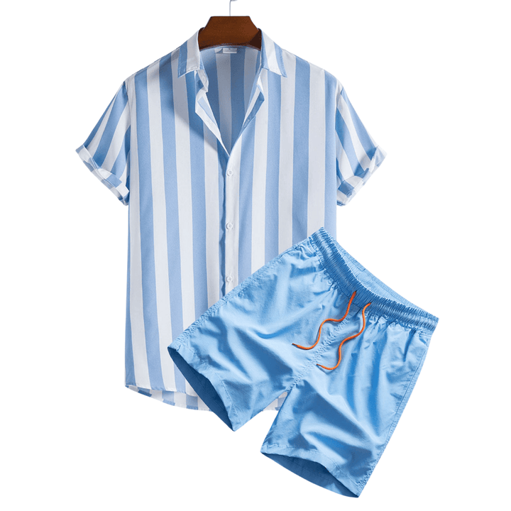 Scott™ short-sleeved swim set by Emma & Rose Manhattan, two-piece outfit with colorful swim top and matching bottoms.