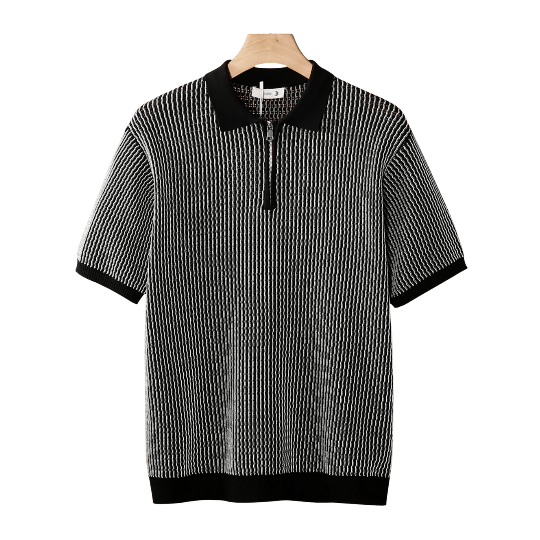 Emma & Rose Manhattan Henk textured zipper polo shirt in vibrant colors, close-up of fabric and zipper detail.