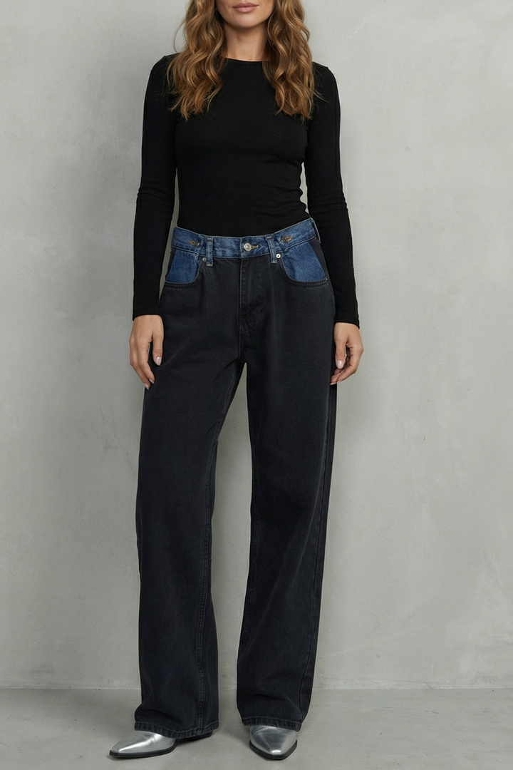 Noirelle – Tri-fold waistband detail – Straight leg jeans