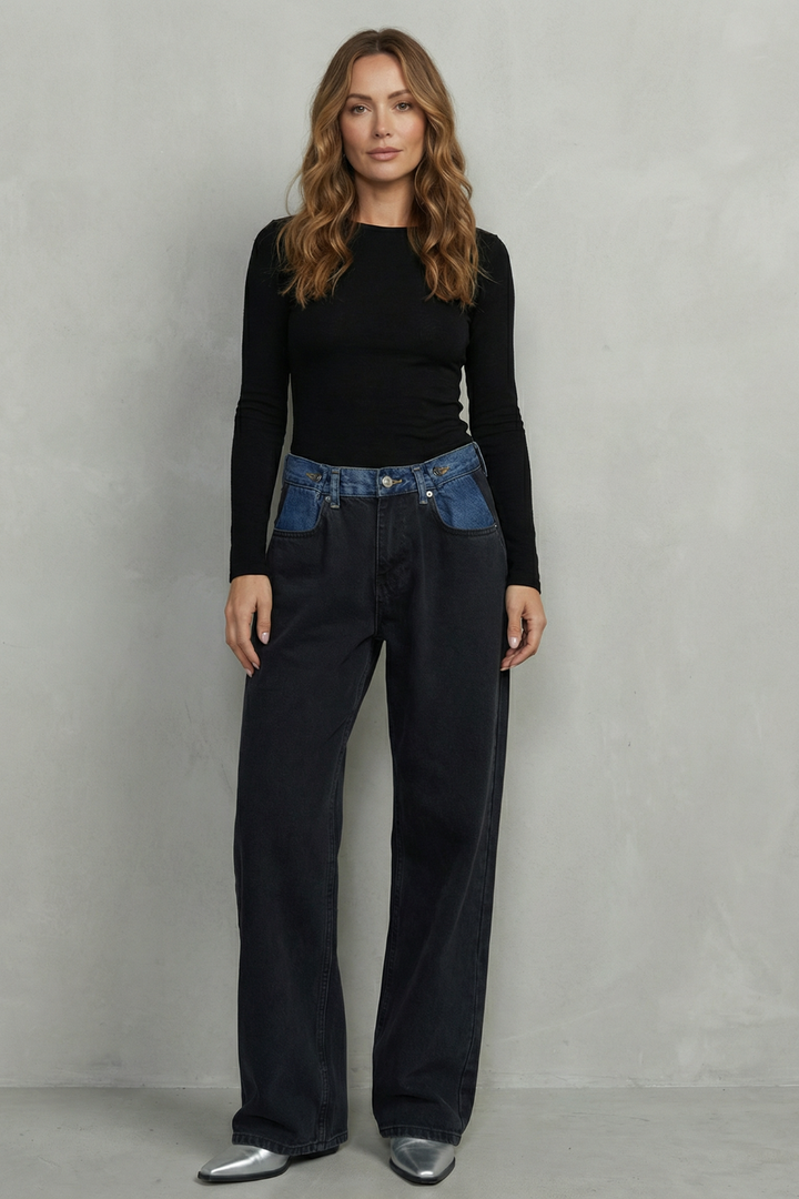 Noirelle – Tri-fold waistband detail – Straight leg jeans