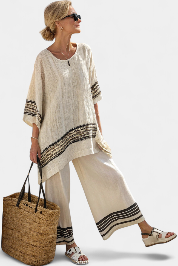 Harlowe | Elegant Black-Striped Linen Top & Flowing Pants