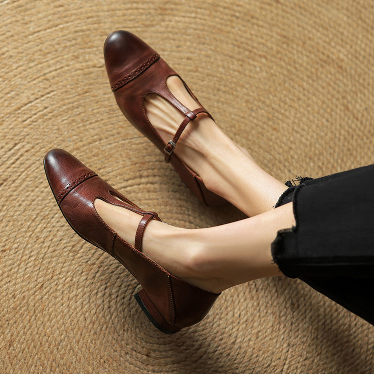 Reiten - Elegant T-Strap Leather Flats