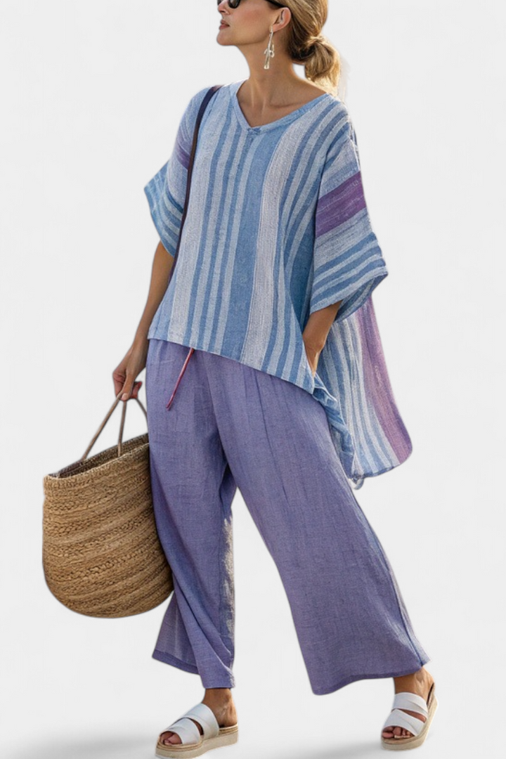 Zellora | Elegant Lavender & Sky Blue Top & Linen Pants