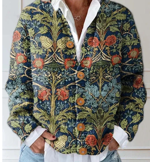 Gilly - Vintage Floral Cardigan With Button