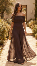 Fit and Flare Off Shoulder Maxi Dress