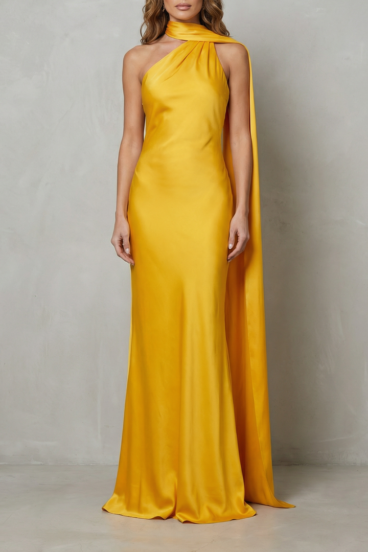 Orlianne – Draped neckline cascade – Satin mermaid gown