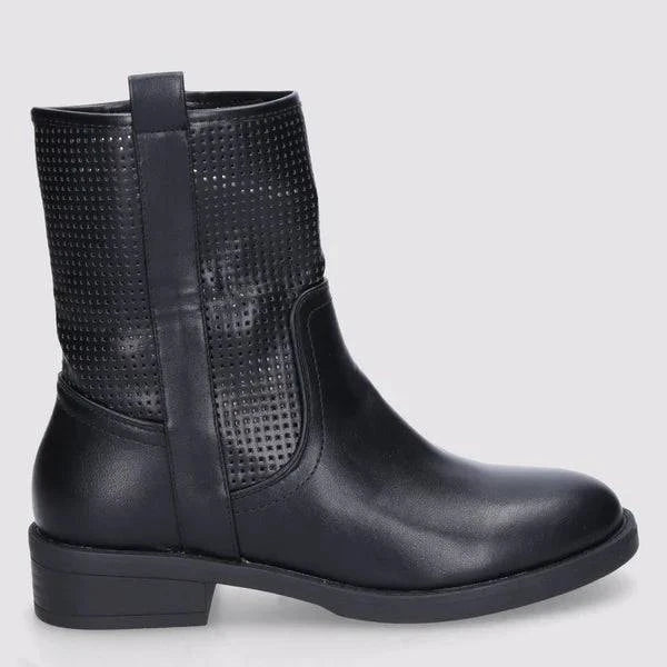 Black Selena™ ankle boots by Emma & Rose Cape Town, stylish lace-up shoes with a sleek leather finish and pointed toe.