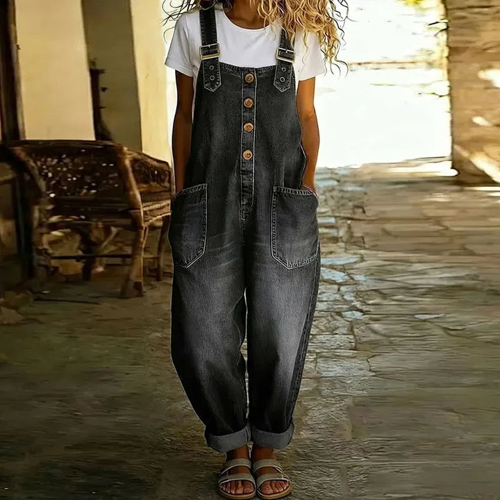 Mae | Vintage Cotton Denim Dungarees with Adjustable Straps