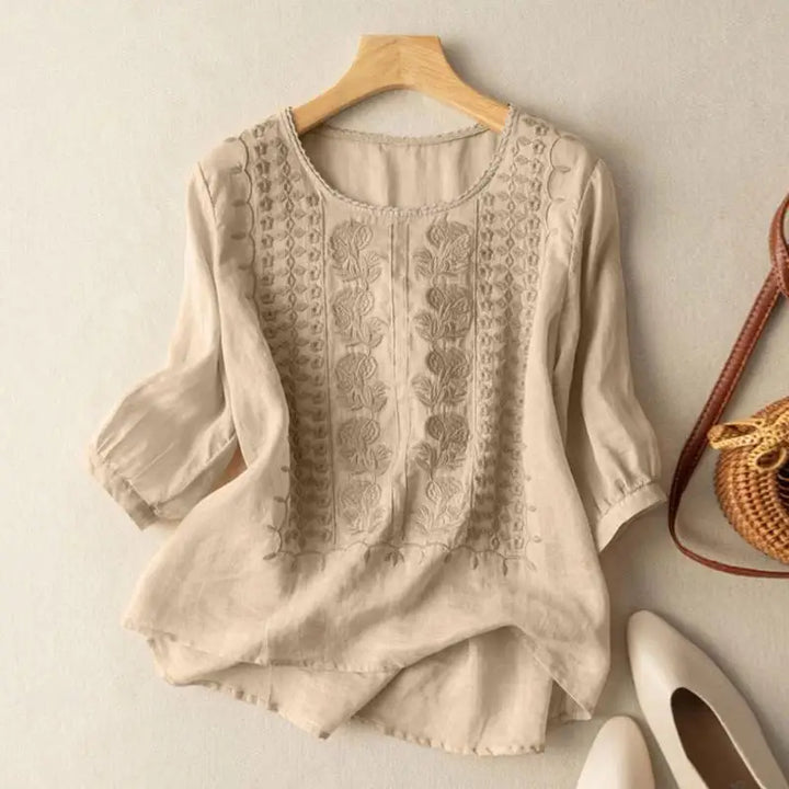 Aurora – Embroidered Relaxed Blouse (Cotton & Linen)