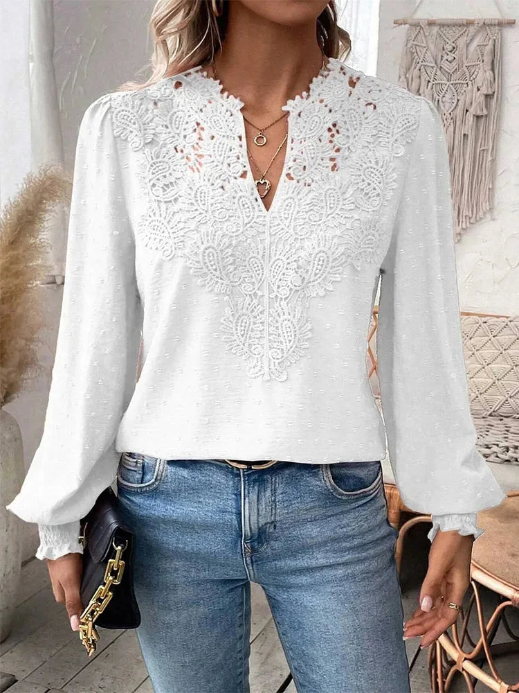 Sondra™ | Luxury Lace Blouse with V-Neck