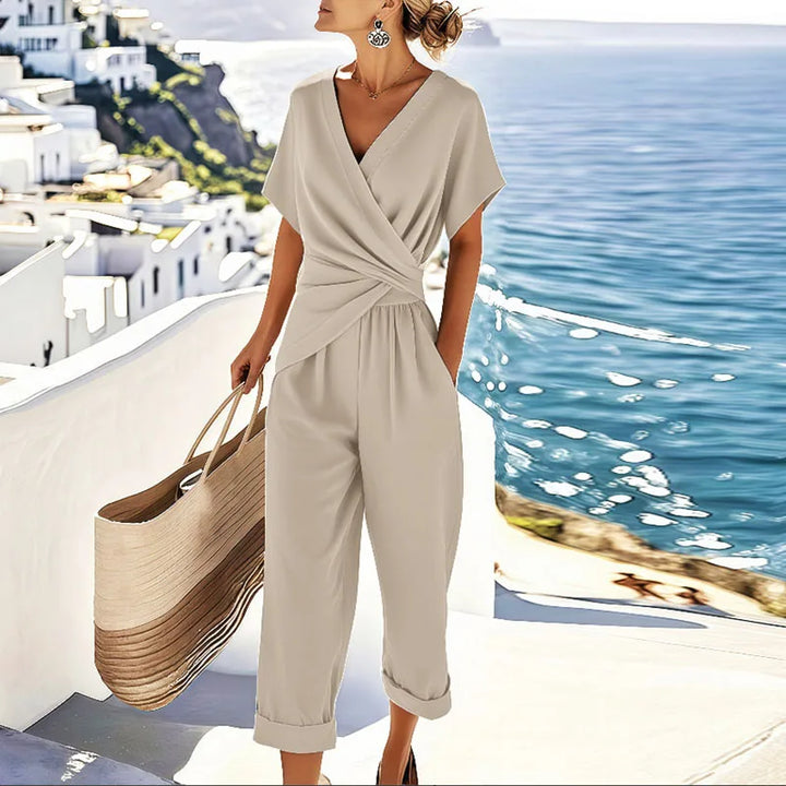 Estelle | Women's Casual Short Sleeve V-Neck Jumpsuit