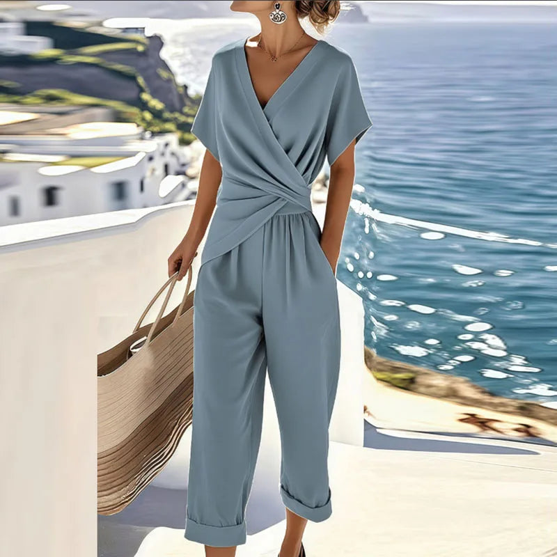 Estelle | Women's Casual Short Sleeve V-Neck Jumpsuit