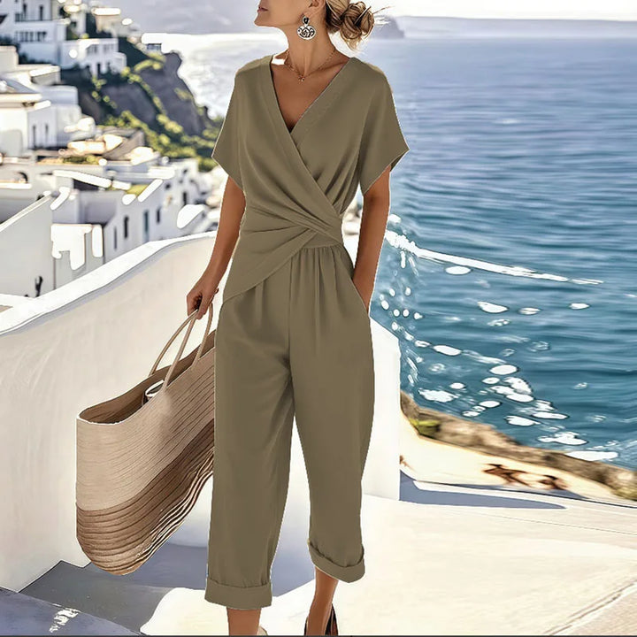 Estelle | Women's Casual Short Sleeve V-Neck Jumpsuit
