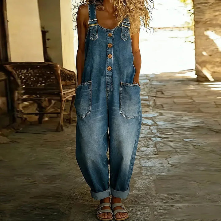 Mae | Vintage Cotton Denim Dungarees with Adjustable Straps