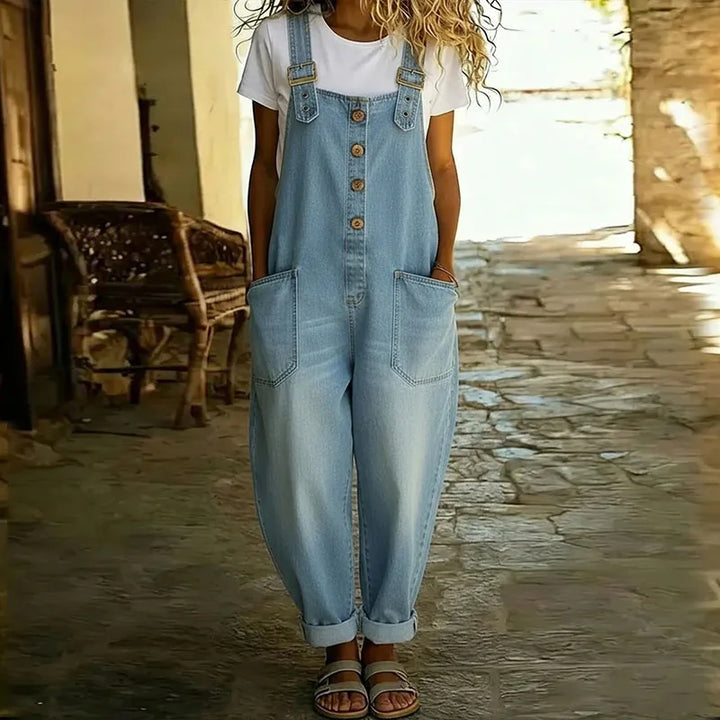 Mae | Vintage Cotton Denim Dungarees with Adjustable Straps