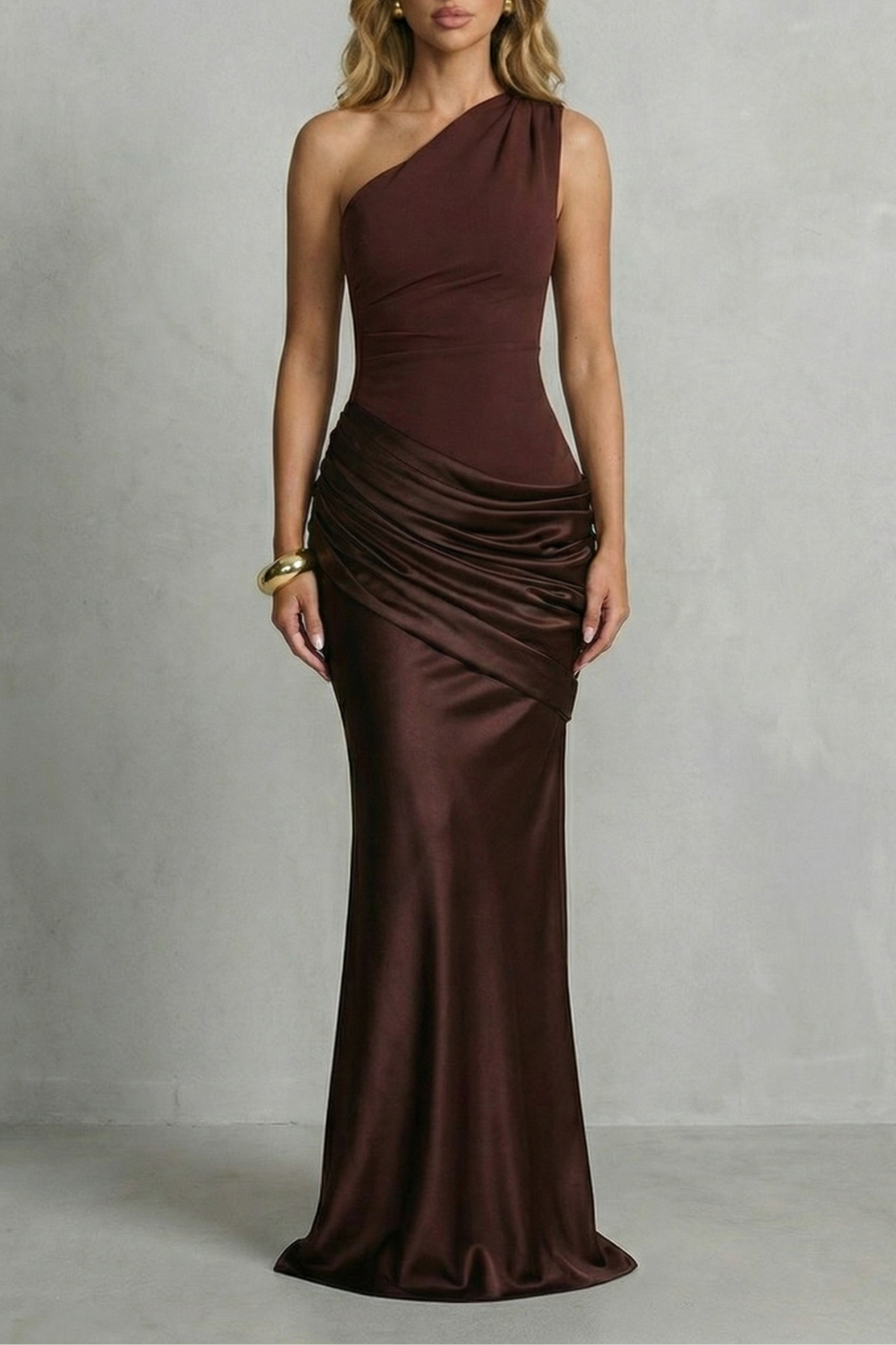 Seraphielle – Satin draped elegance – One shoulder maxi dress