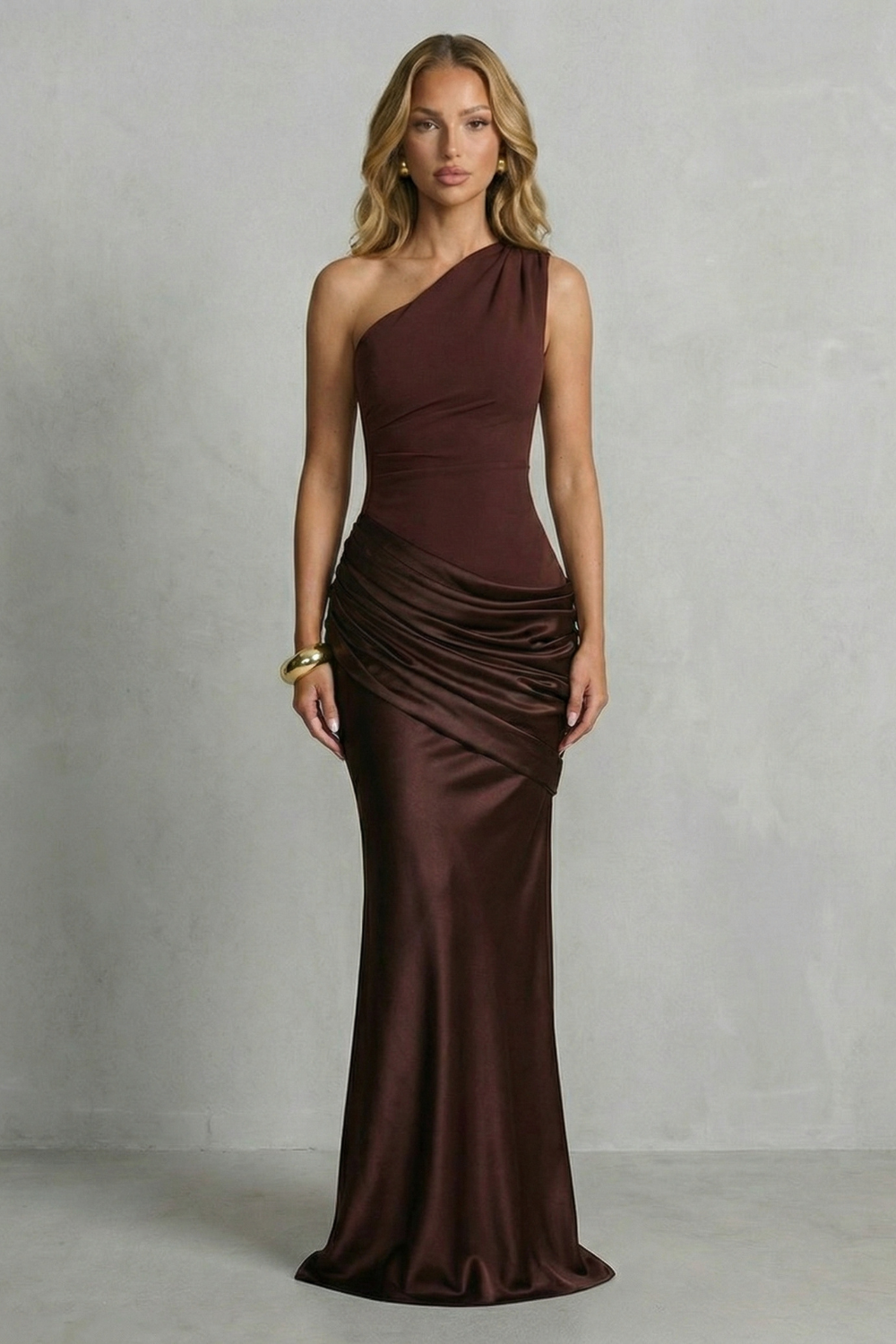 Seraphielle – Satin draped elegance – One shoulder maxi dress