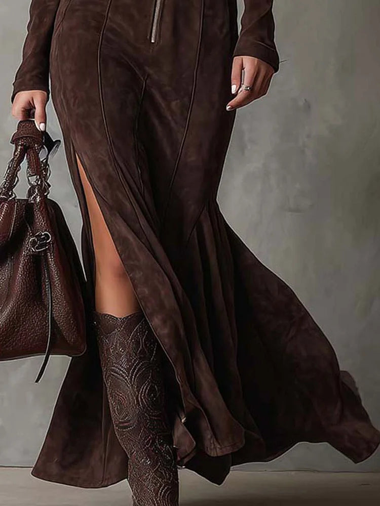 Selavra | Long Fitted Dress with Front Zipper