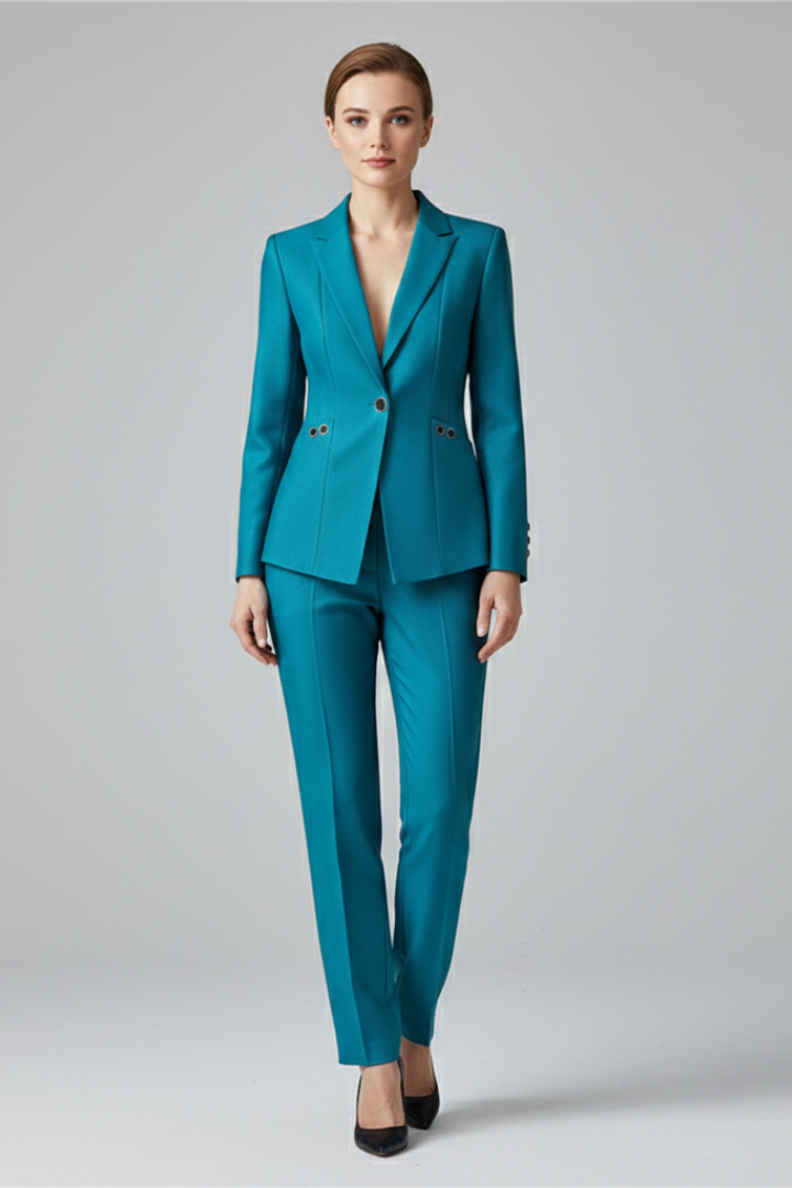 Women Blazer Set with One Button and Straight Trousers
