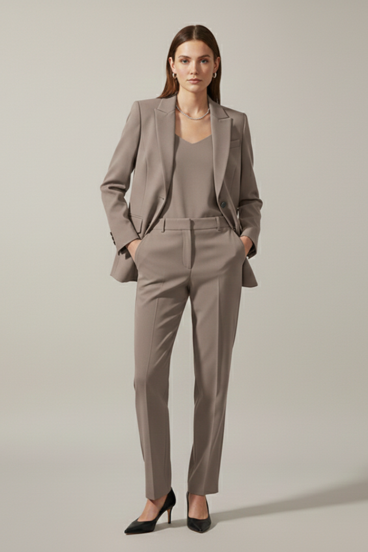 Women’s Blazer and Trousers Set with Notched Lapel and Straight Legs