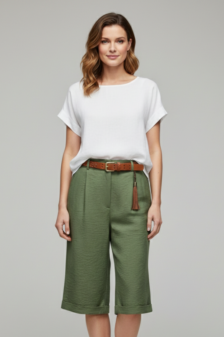 Women’s Knee Length Shorts with Belt Loops and Side Pockets