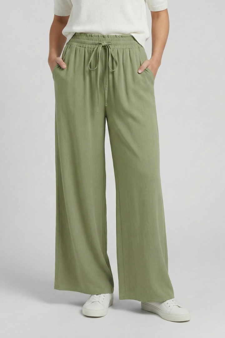 Women’s Palazzo Trousers with Drawstring Waist and Side Pockets