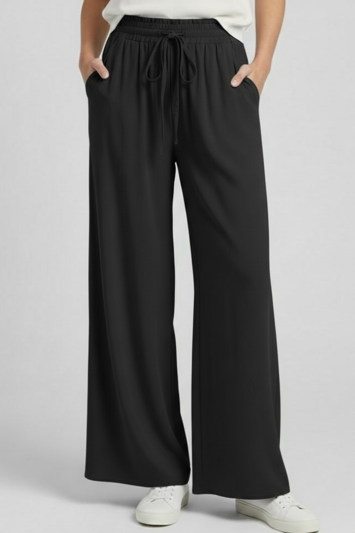 Women’s Palazzo Trousers with Drawstring Waist and Side Pockets