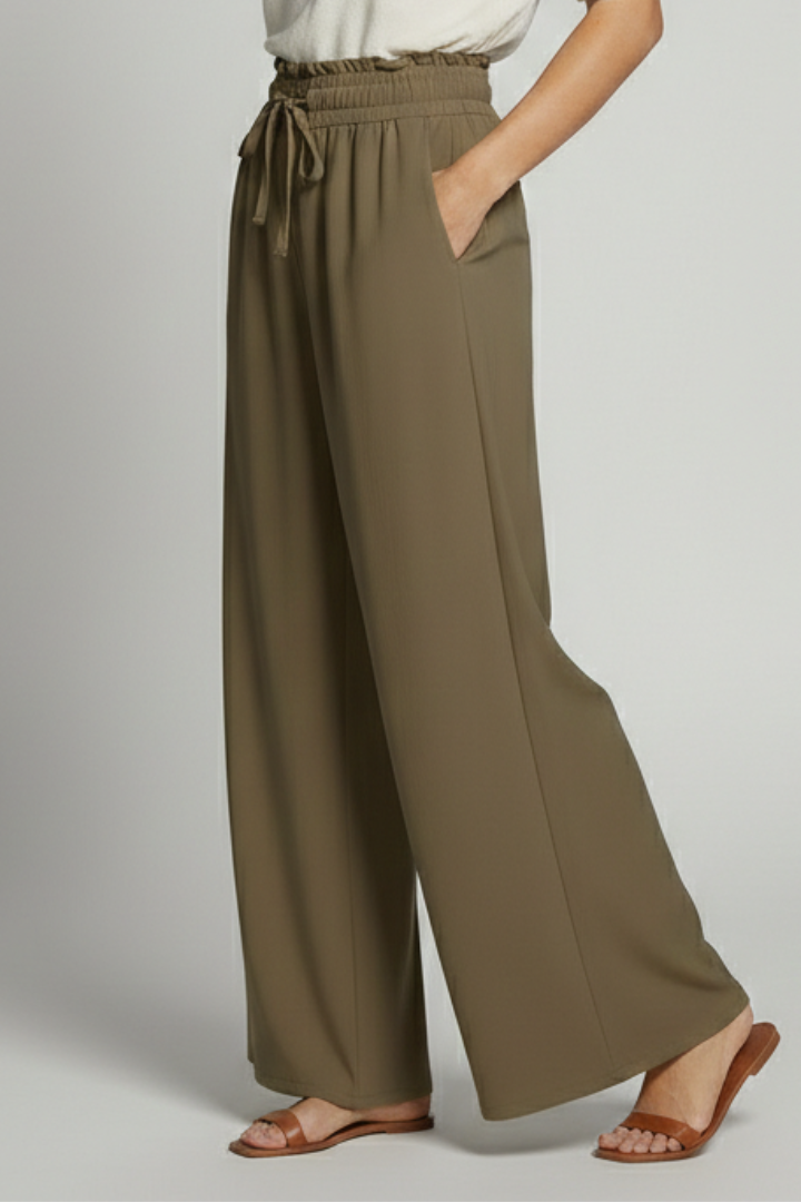Women’s Palazzo Trousers with Elastic Waist and Side Pockets