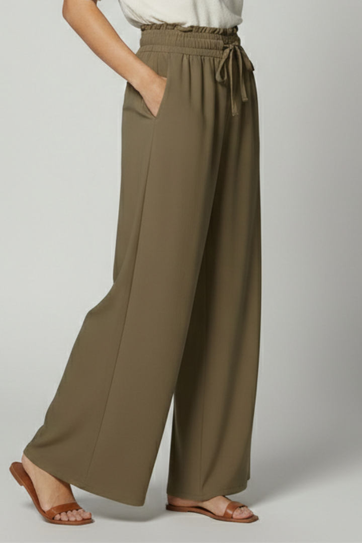 Women’s Palazzo Trousers with Elastic Waist and Side Pockets