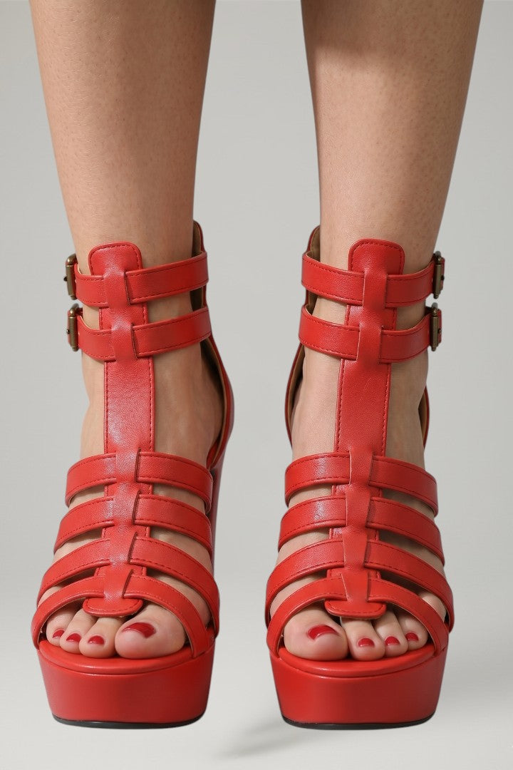Women's Platform Sandals with Leather Upper and Cushioned Insole