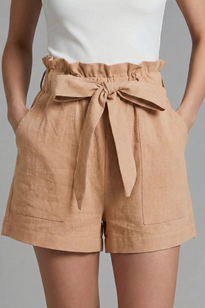 Women’s Shorts with Tie Waist and Ruffle Waistband