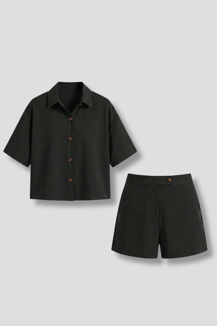 Women’s Two-Piece Set with Button Shirt and Shorts
