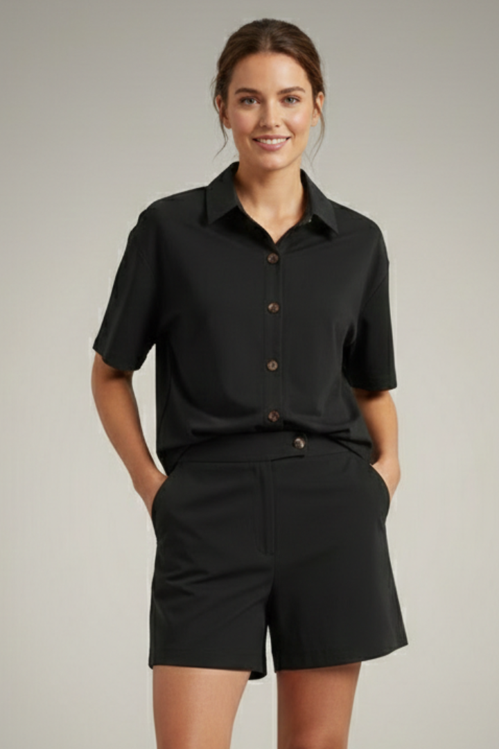 Women’s Two-Piece Set with Button Shirt and Shorts