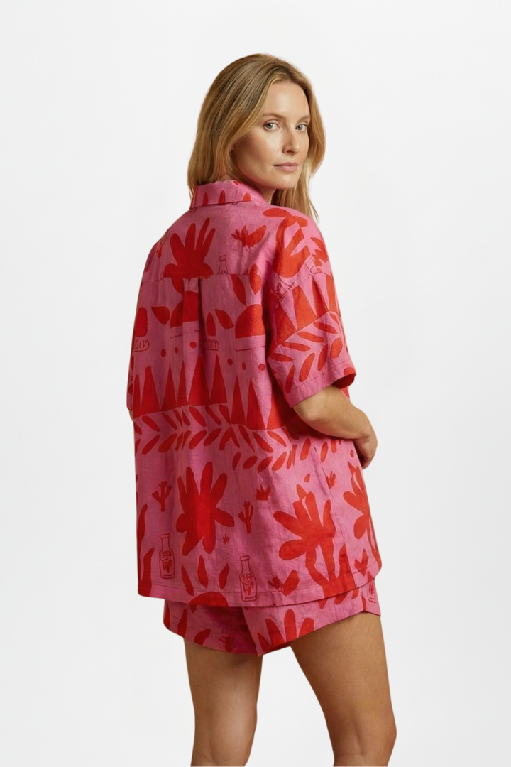 Women’s Two-Piece Set with Printed Shirt and Matching Shorts