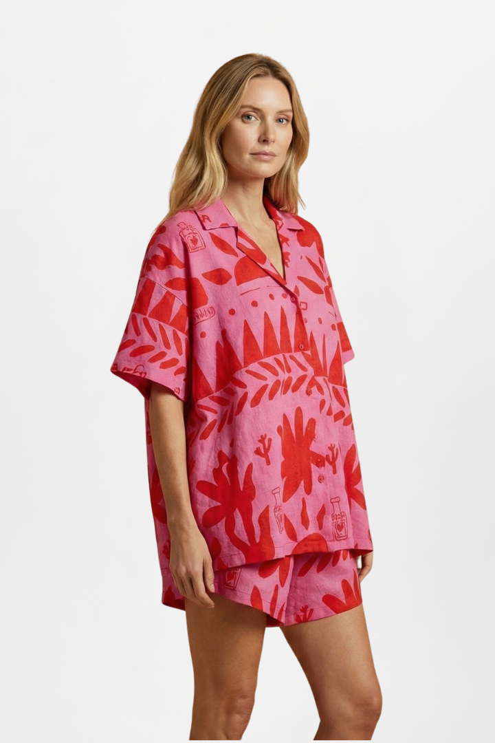 Women’s Two-Piece Set with Printed Shirt and Matching Shorts
