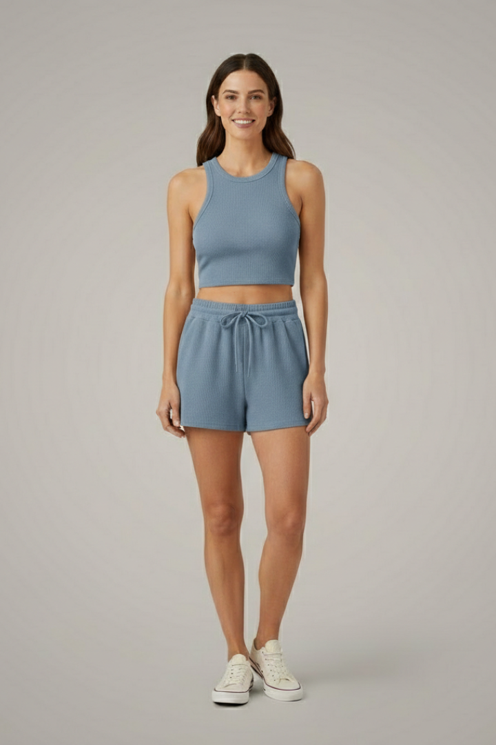 Women’s Two-Piece Set with Racerback Top and Drawstring Shorts