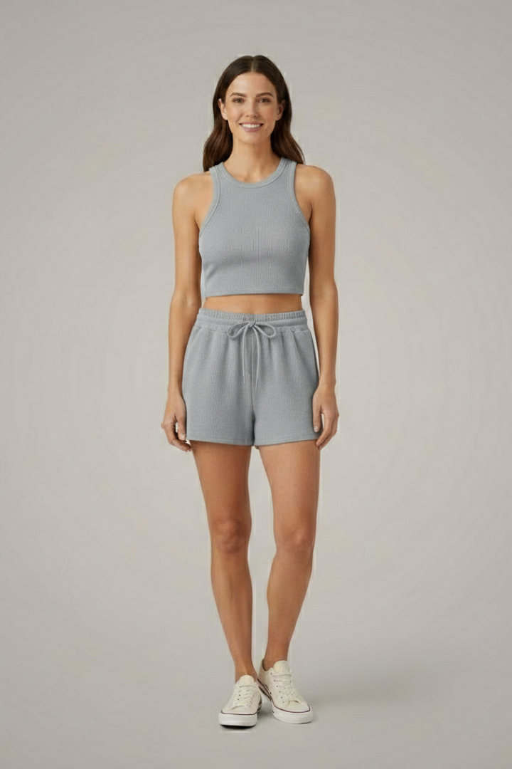 Women’s Two-Piece Set with Racerback Top and Drawstring Shorts