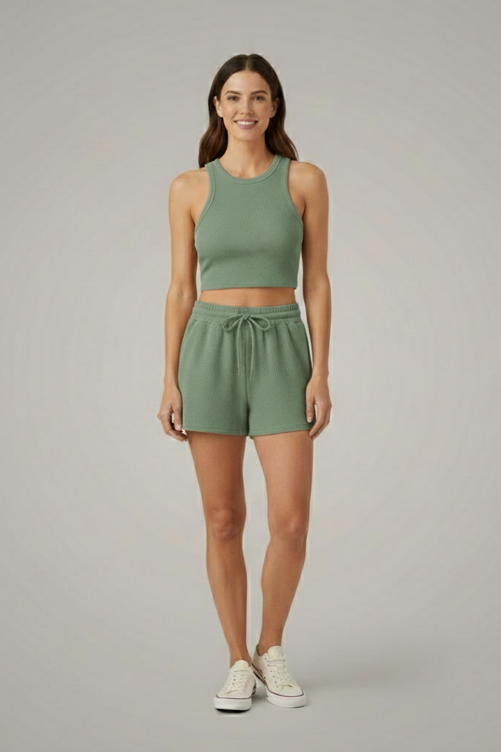 Women’s Two-Piece Set with Racerback Top and Drawstring Shorts