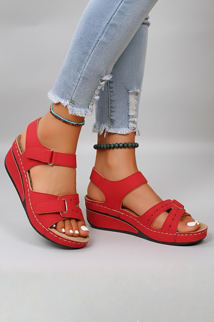 Women’s Wedge Sandals with Hook-and-Loop Straps and Open Toe