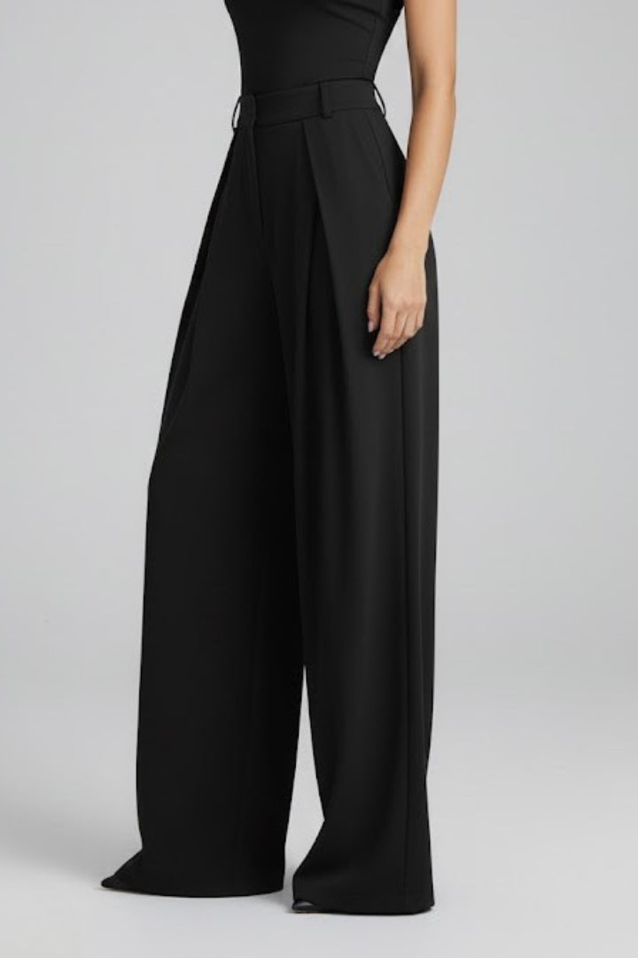 Women’s Wide Leg Trousers with Pleated Waist and High Rise