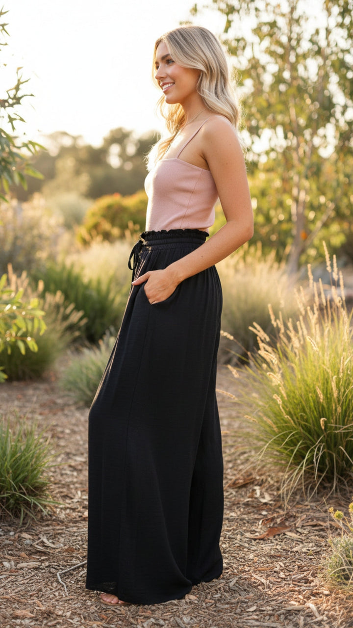 Wide Leg Elastic Waistband Pants