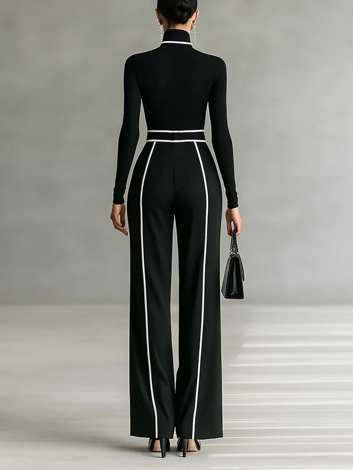 Emma | Elegant two-piece set with high neck and wide-leg trousers
