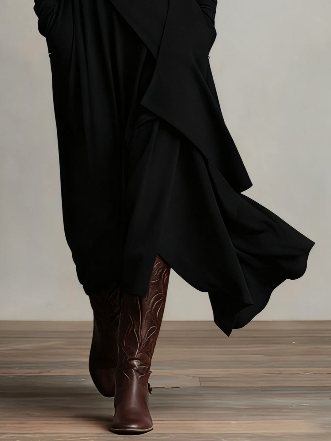 Solmira | Asymmetrical Pleated Maxi Dress with High Neck