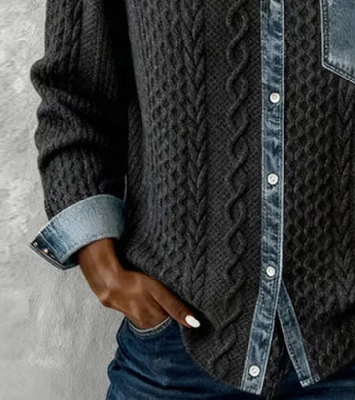 Bibianna - Long Sleeve Shirt With Denim Patchwork
