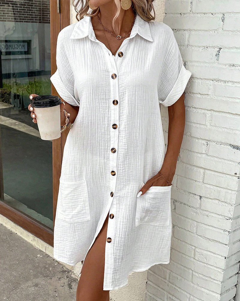 Women's Summer Dress | Collared Mini Button Front Pocket