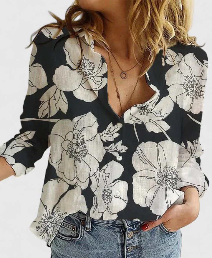 Cherish | Women's Casual Button V-Neck Blouse