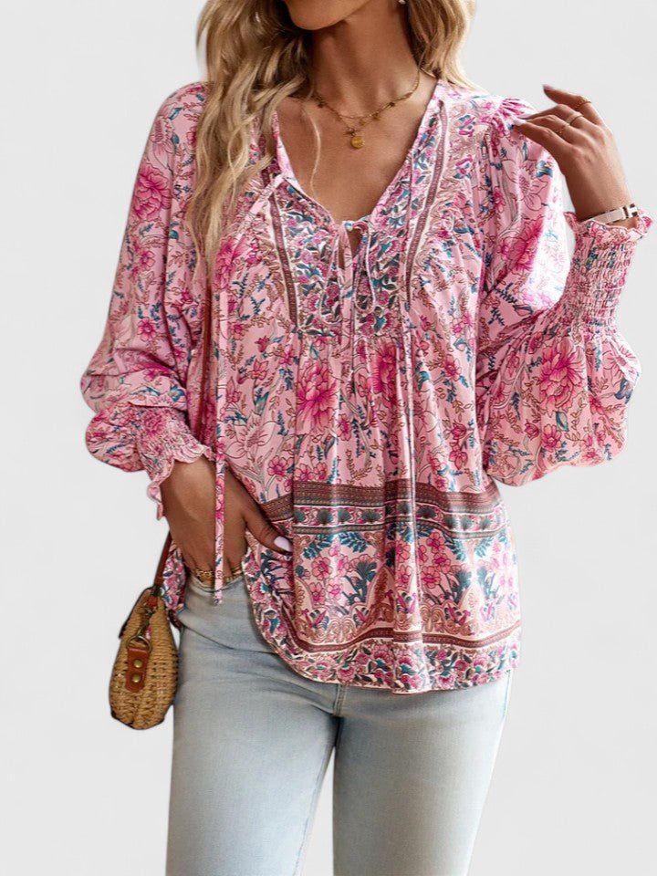 Sofia | Boho Blouse V-Neck Puff Sleeves Floral Print