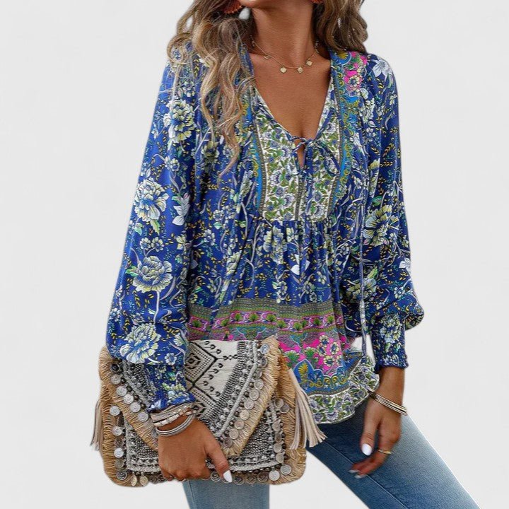 Sofia | Boho Blouse V-Neck Puff Sleeves Floral Print