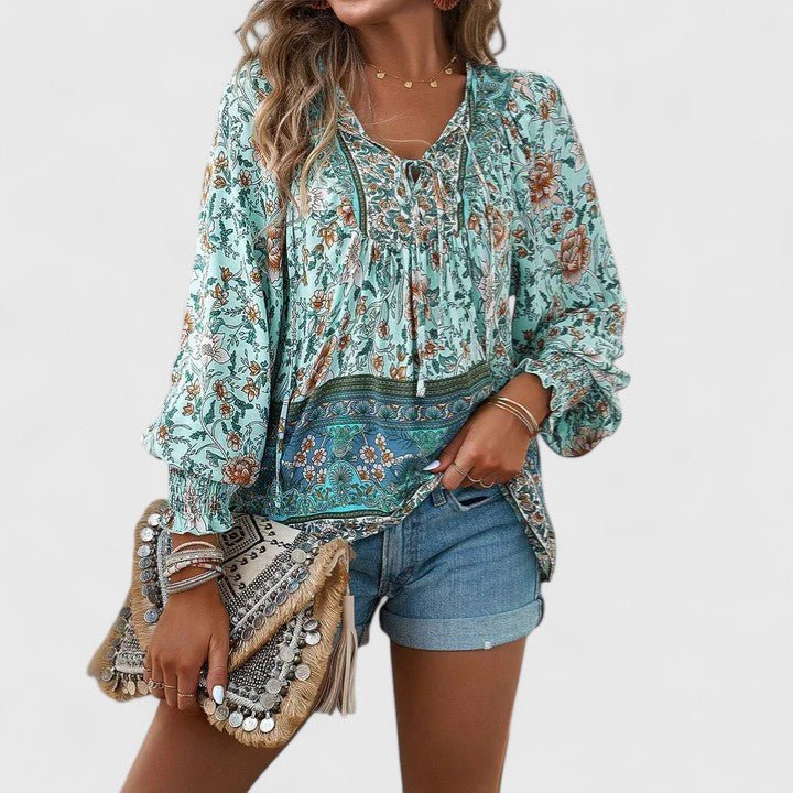 Sofia | Boho Blouse V-Neck Puff Sleeves Floral Print